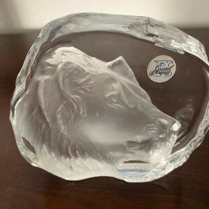 Lion etched lead crystal paper weight France